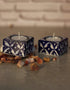 Blue Pottery Candle Holder Set - Blue Base